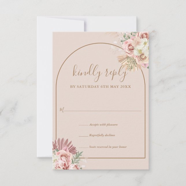 Pampas Grass  Floral Arch Monogram RSVP Card (Front)