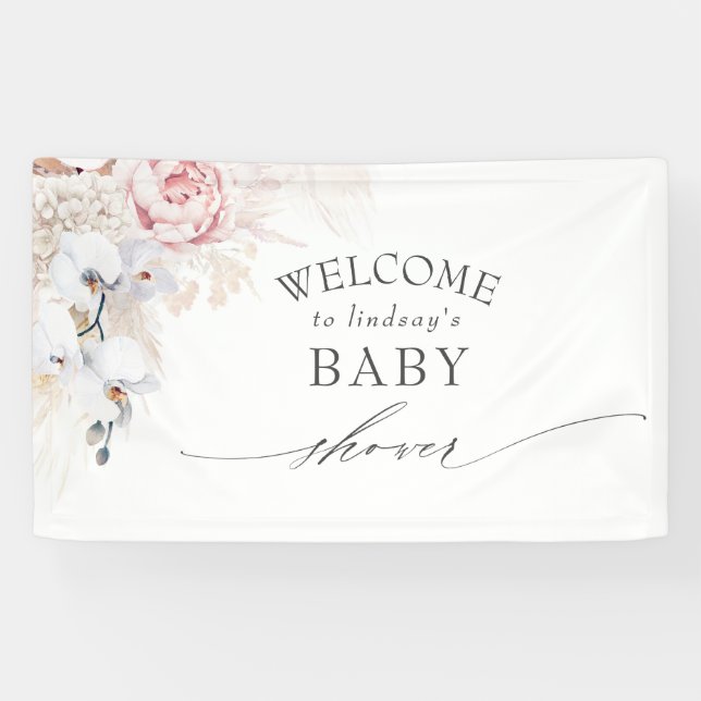 Pampas Grass Floral Baby / Bridal Shower Banner (Horizontal)