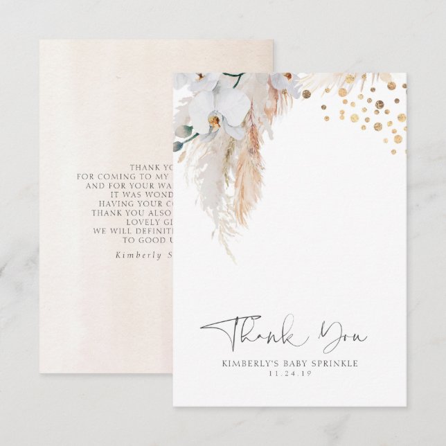 Pampas Grass Floral Baby Shower Small Thank You Card (Front/Back)