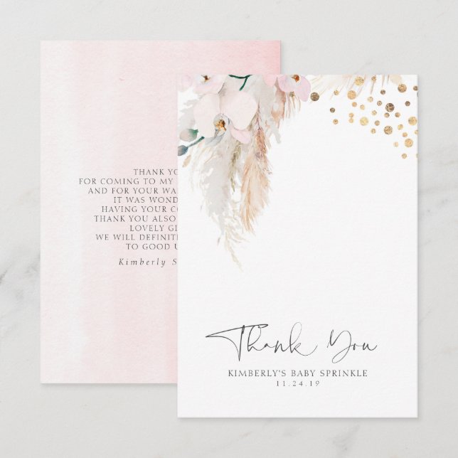 Pampas Grass Floral Baby Shower Small Thank You Card (Front/Back)