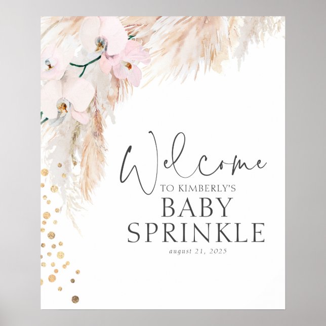 Pampas Grass Floral Baby Shower Welcome  Poster (Front)