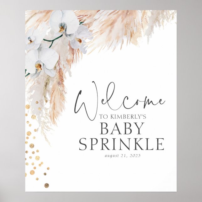 Pampas Grass Floral Baby Shower Welcome Poster (Front)
