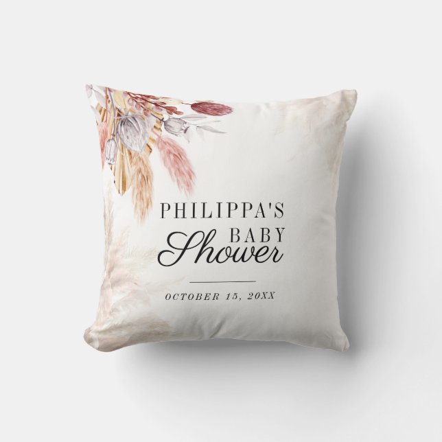 Pampas Grass Floral Boho Girl Baby Shower Cushion (Front)