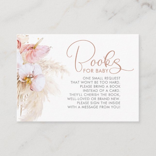Pampas Grass Floral Books For Baby Request Enclosure Card (Front)