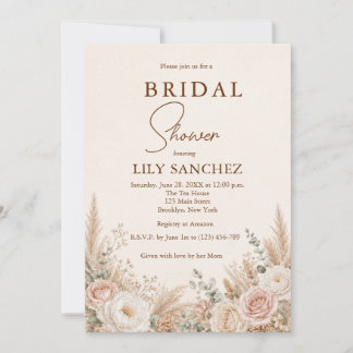 Pampas Grass Floral Bridal Shower Invitation