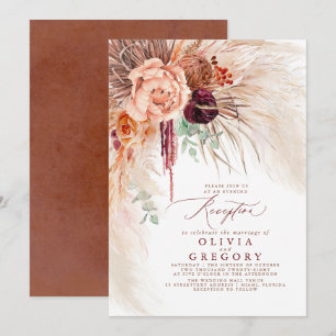 Pampas Grass Floral Burgundy Terracotta Reception Invitation