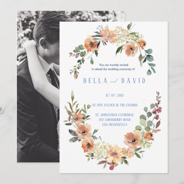 Pampas Grass Floral Burgundy Terracotta Wedding  Invitation (Front/Back)