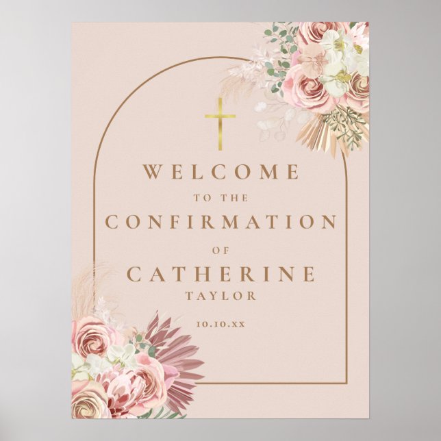 Pampas Grass Floral Confirmation Welcome Sign (Front)