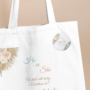 Pampas Grass Floral Gender Reveal Party Thank You 10 Cm Round Badge