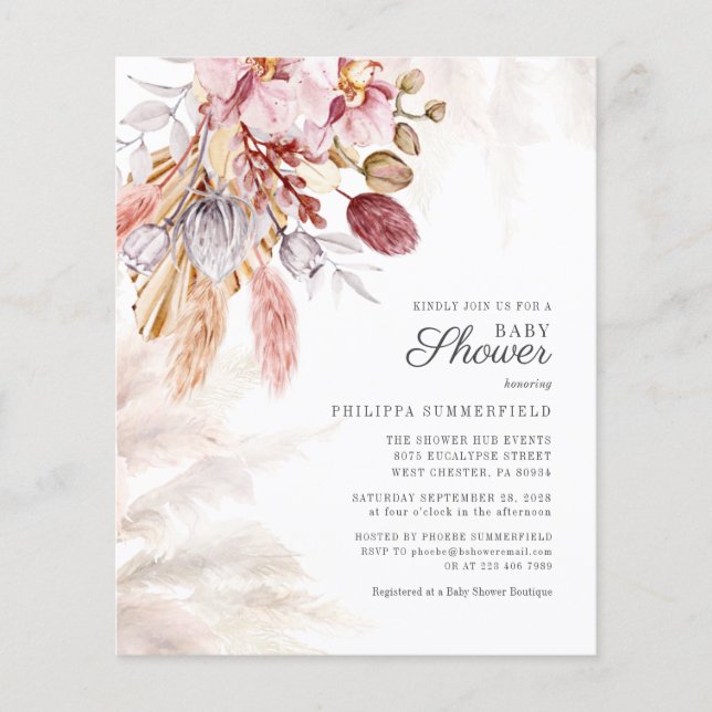 Pampas Grass Floral Girl Baby Shower (Front)