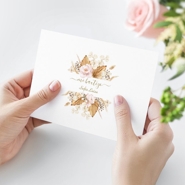 Pampas Grass Floral Gracias Con Oración Bautizo Thank You Card (Creator Uploaded)