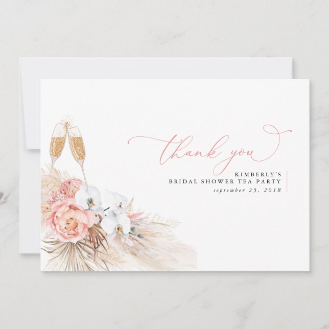 Pampas Grass Floral Pink Bridal Shower Thank You (Front)