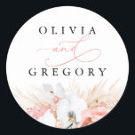 Pampas Grass Floral Pink Wedding Classic Round Sticker<br><div class="desc">Pampas grass floral blush pink wedding stickers</div>