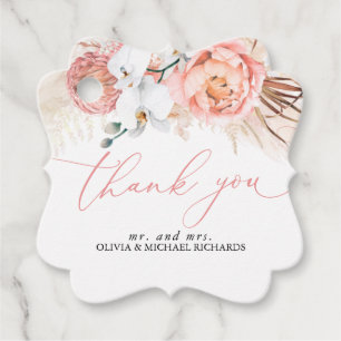 Pampas Grass Floral Pink Wedding Thank You Favour Tags
