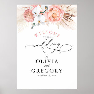 Pampas Grass Floral Pink Wedding Welcome Poster