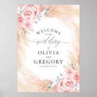 Pampas Grass Floral Pink Wedding Welcome Poster