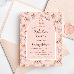 Pampas grass floral rose gold graduation party invitation postcard