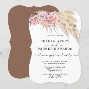 Pampas Grass Floral Rose Purple Engagement Invitation