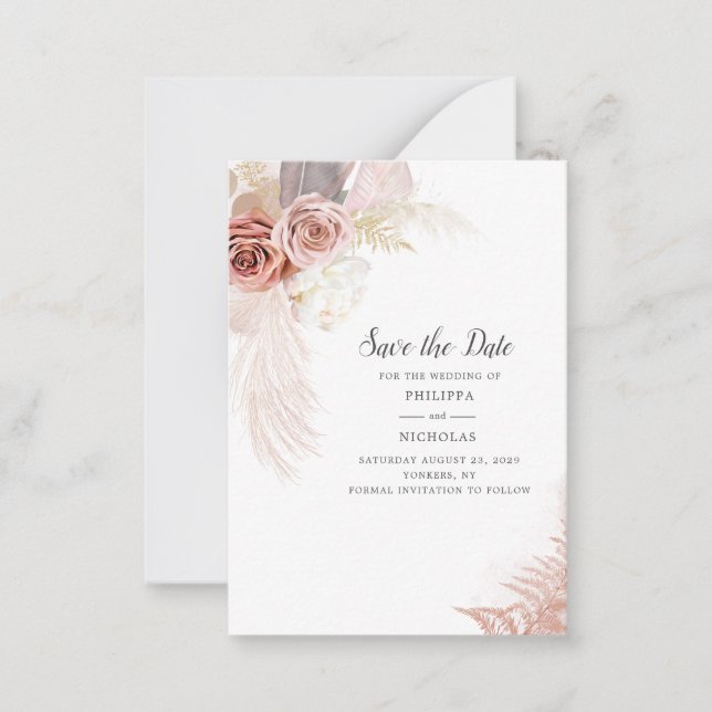 Pampas Grass Floral Script Wedding Save The Date Card (Front)