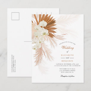 Pampas Grass Floral Tan Rustic Wedding Invitation Postcard