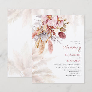Pampas Grass Floral Tan Terracotta Wedding Card