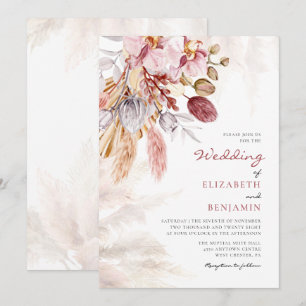 Pampas Grass Floral Tan Terracotta Wedding Invitation