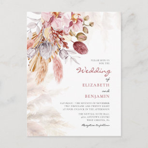 Pampas Grass Floral Tan Terracotta Wedding Invitation Postcard