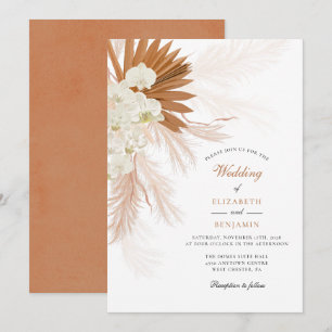 Pampas Grass Floral Tan Wedding Invitation