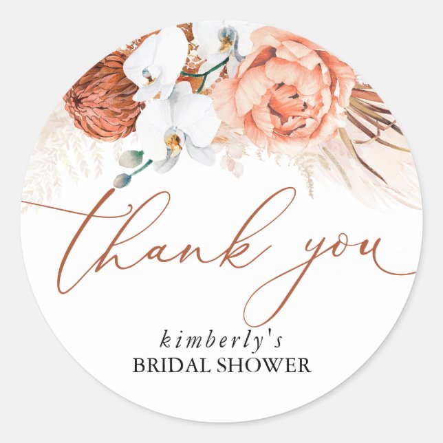 Pampas Grass Floral Terracotta Any Event Thank You Classic Round Sticker (Front)