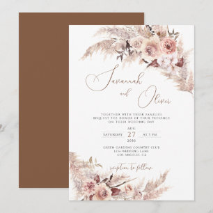 Pampas Grass Floral Terracotta Bohemian Wedding Invitation