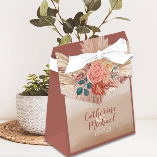 Pampas Grass Floral Terracotta Boho Chic Wedding  Favour Box (Creator Uploaded)