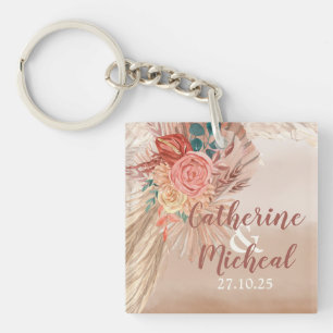 Pampas Grass Floral Terracotta Boho Chic Wedding Key Ring