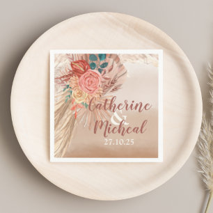 Pampas Grass Floral Terracotta Boho Chic Wedding  Napkin