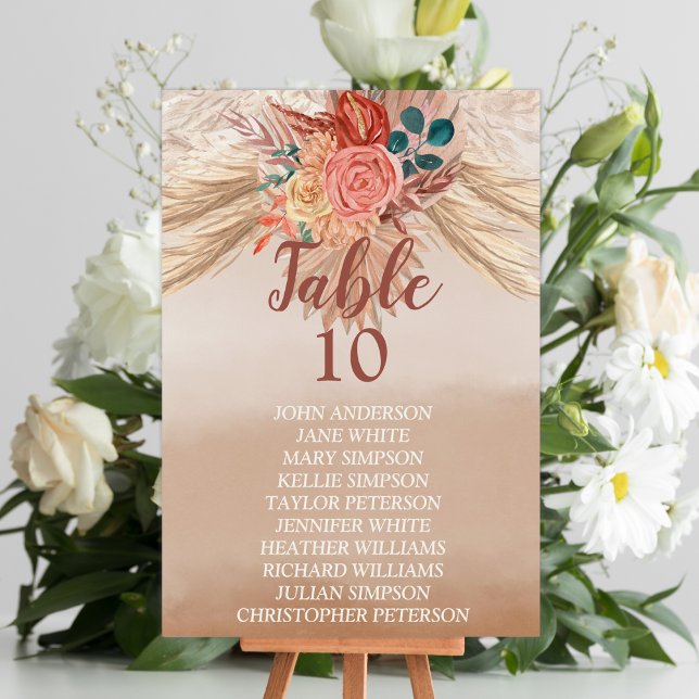 Pampas Grass Floral Terracotta Boho Chic Wedding Table Number (Creator Uploaded)