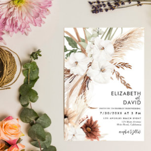 Pampas Grass Floral Terracotta Elegant Wedding Invitation
