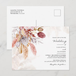 Pampas Grass Floral Terracotta Rustic Wedding Invitation Postcard