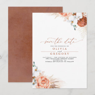 Pampas Grass Floral Terracotta Save the Date Announcement