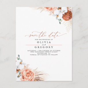 Pampas Grass Floral Terracotta Save the Date Announcement Postcard
