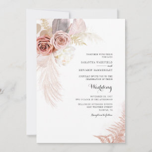 Pampas Grass Floral Terracotta Tan Palms Wedding Invitation