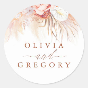 Pampas Grass Floral Terracotta Wedding Classic Round Sticker
