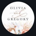 Pampas Grass Floral Terracotta Wedding Classic Round Sticker<br><div class="desc">Pampas grass floral terracotta wedding stickers</div>