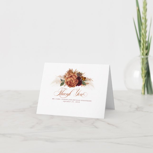 Pampas Grass Floral Terracotta Wedding Thank You Card (Front)