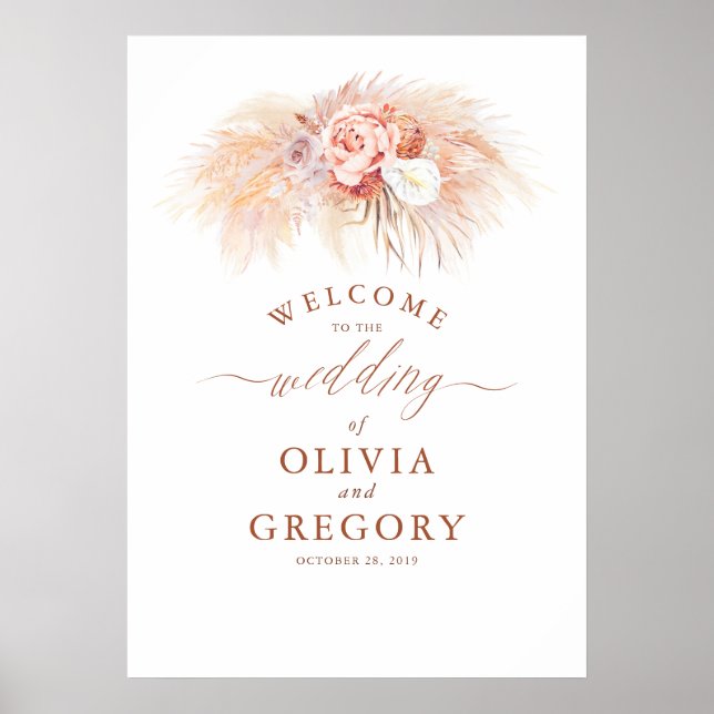 Pampas Grass Floral Terracotta Wedding Welcome  Poster (Front)