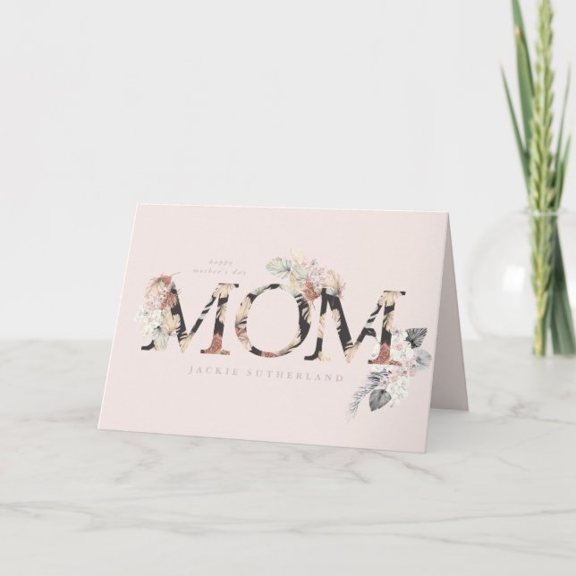 Pampas Grass Floral Tropical Boho Pink Mothers Day Card (Front)
