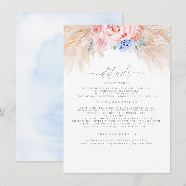 Pampas Grass Floral Wedding Details Enclosure Card (Front/Back)