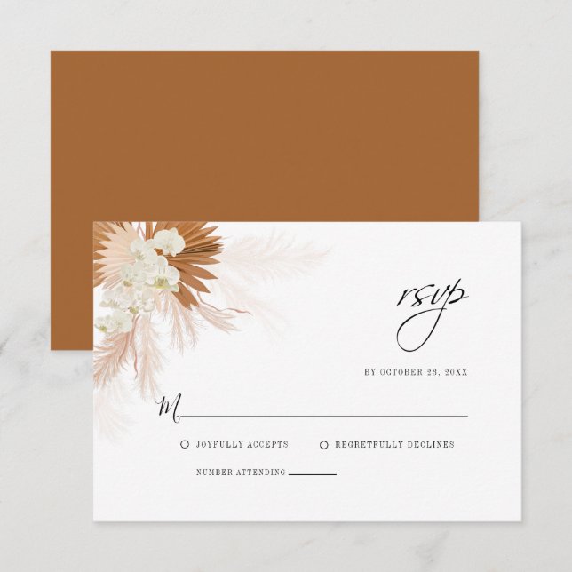 Pampas Grass Floral Wedding RSVP Card (Front/Back)