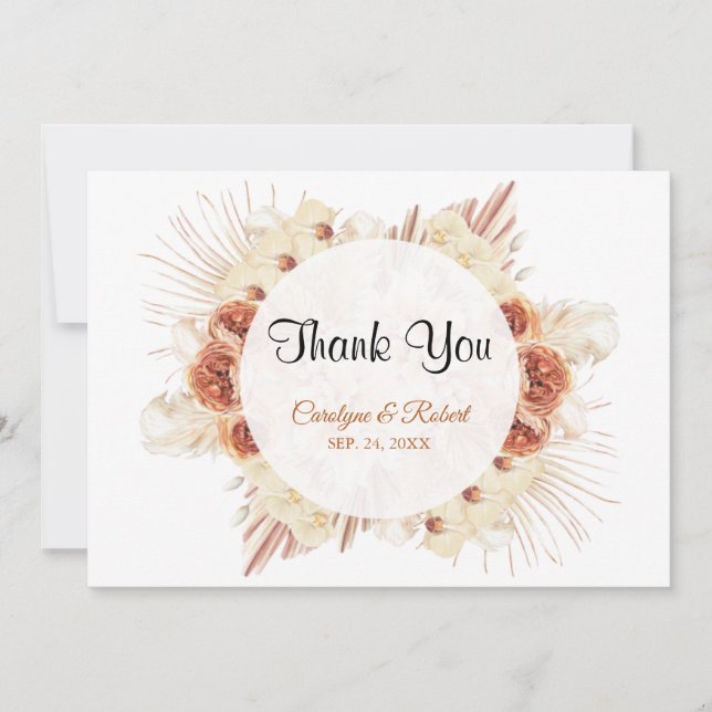 Pampas Grass Floral Wedding Thank You Card (Front)