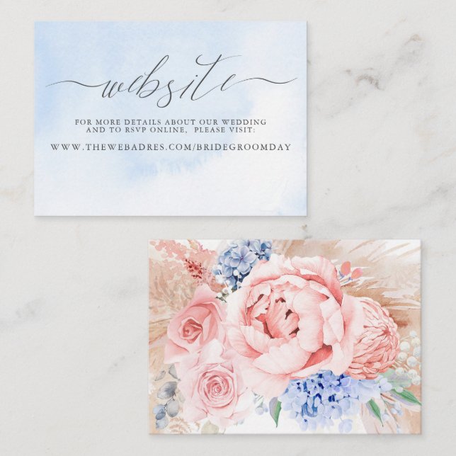 Pampas Grass Floral Wedding Website Business Card (Front/Back)