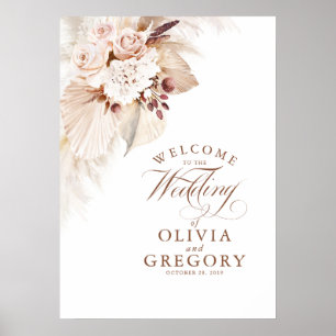 Pampas Grass Floral Wedding Welcome Sign