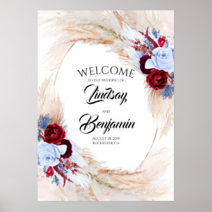 Pampas Grass Floral Wreath Wedding Welcome Sign